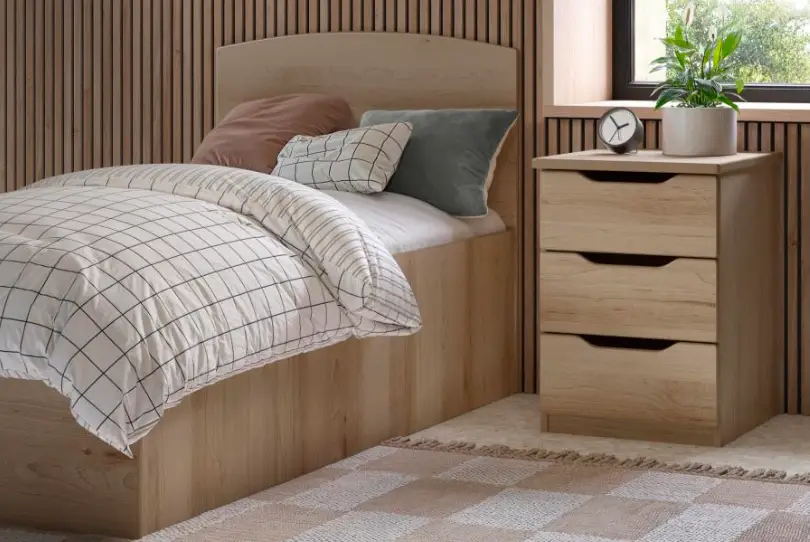 Boxed bed and bedside cupboard made for challenging behaviour environments