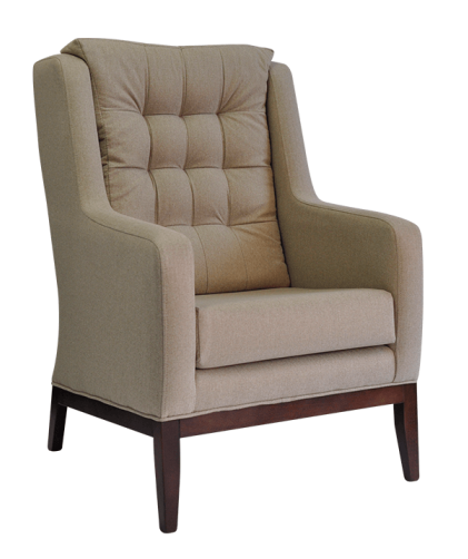 High back armchair with button back and loose seat cushion