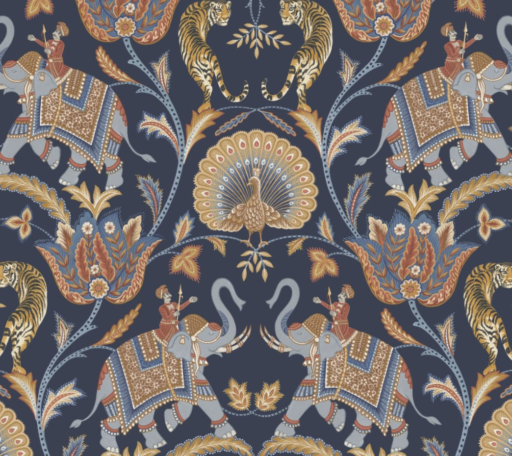 Elephas SapphireFR Curtains -depicting Peacocks and Indian Elephants with riders
