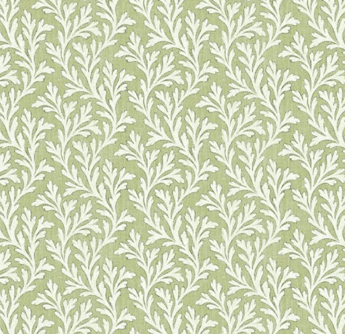 Frinton Wasabi, FR curtains with delicate sprig leaf design in green