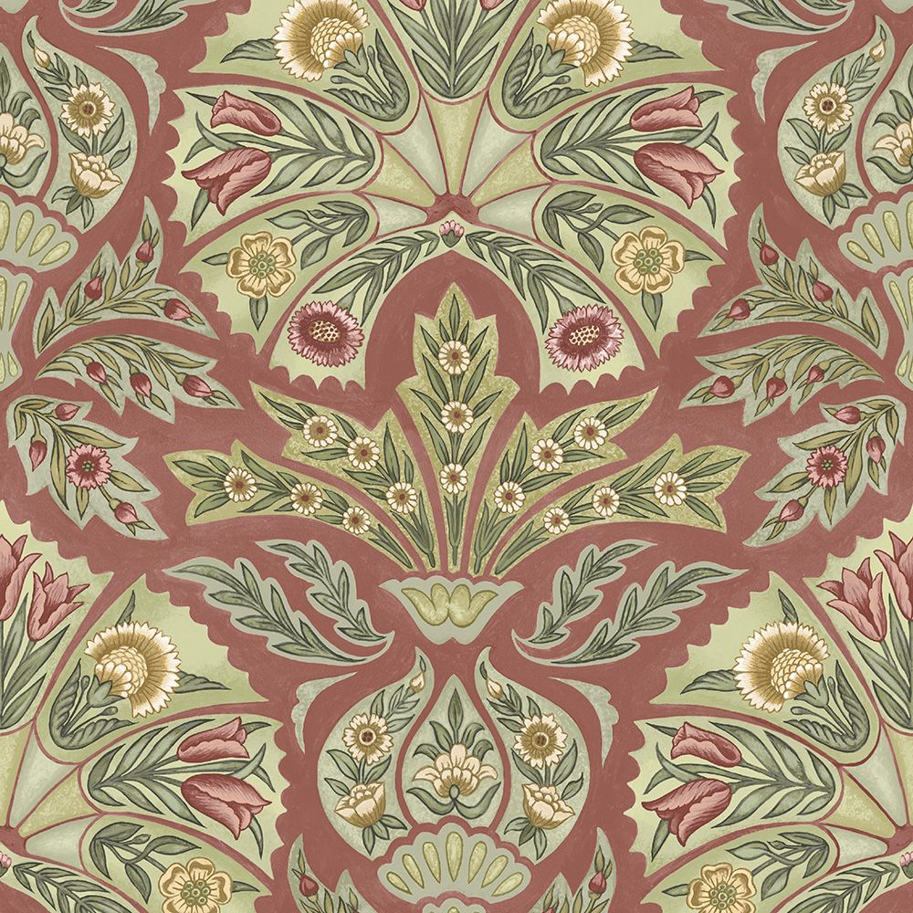 ILIV Arabesque Dark Coral patterned FR curtain fabric