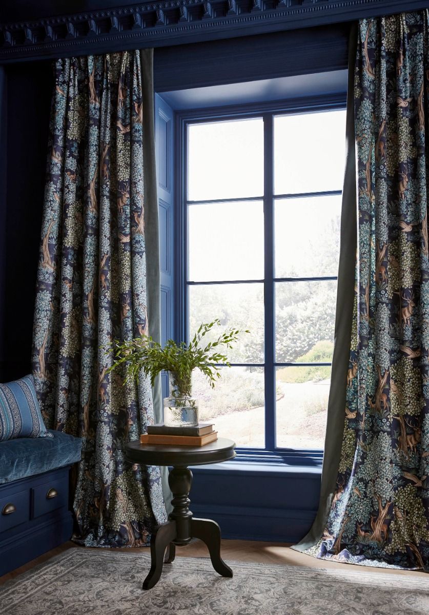 Kashani sapphire curtains in dark blue pattern