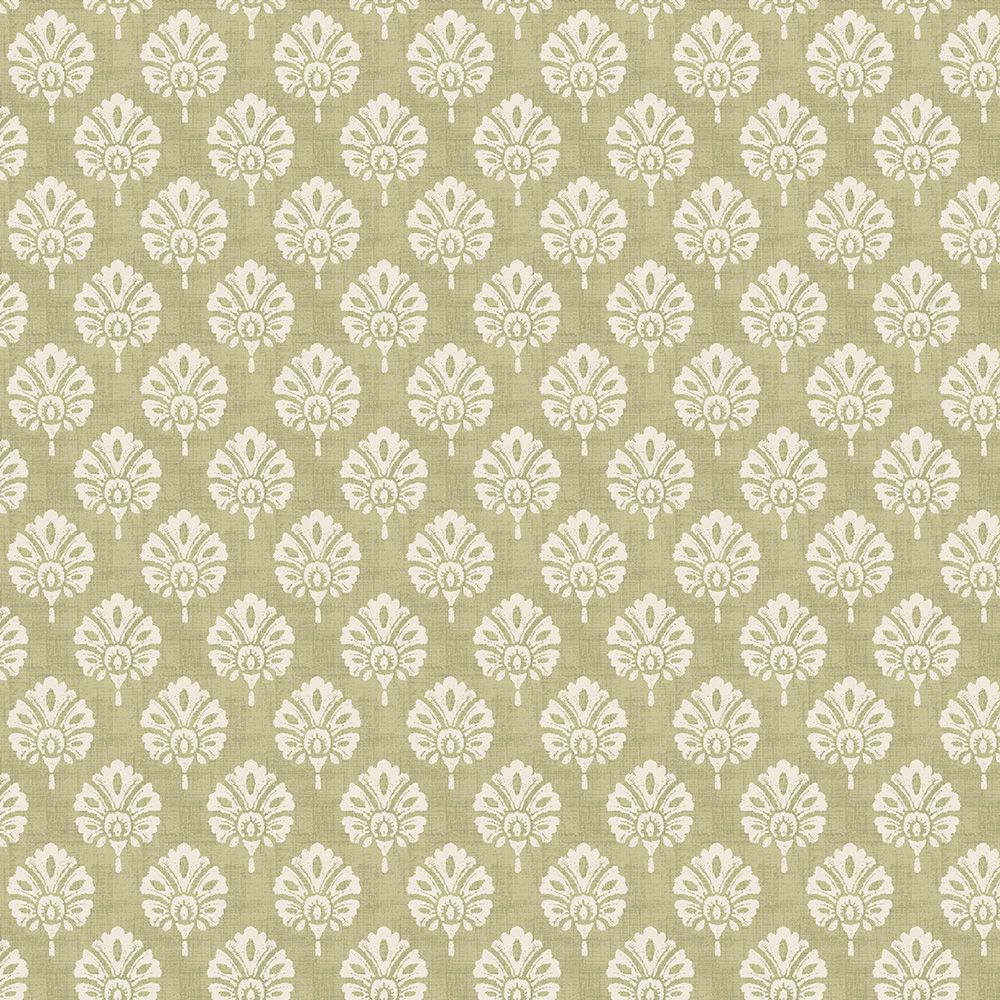Small print FR furnishing fabric in sage colour