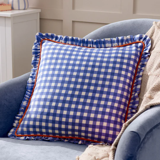 Maude Gingham Cushion Blue - Image 2