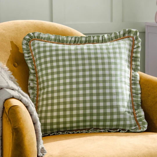 Maude Gingham Cushion Sage - Image 2
