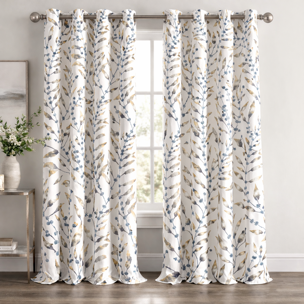 A pair of curtains in harlequin chaconia fire retardant curtains for care homes