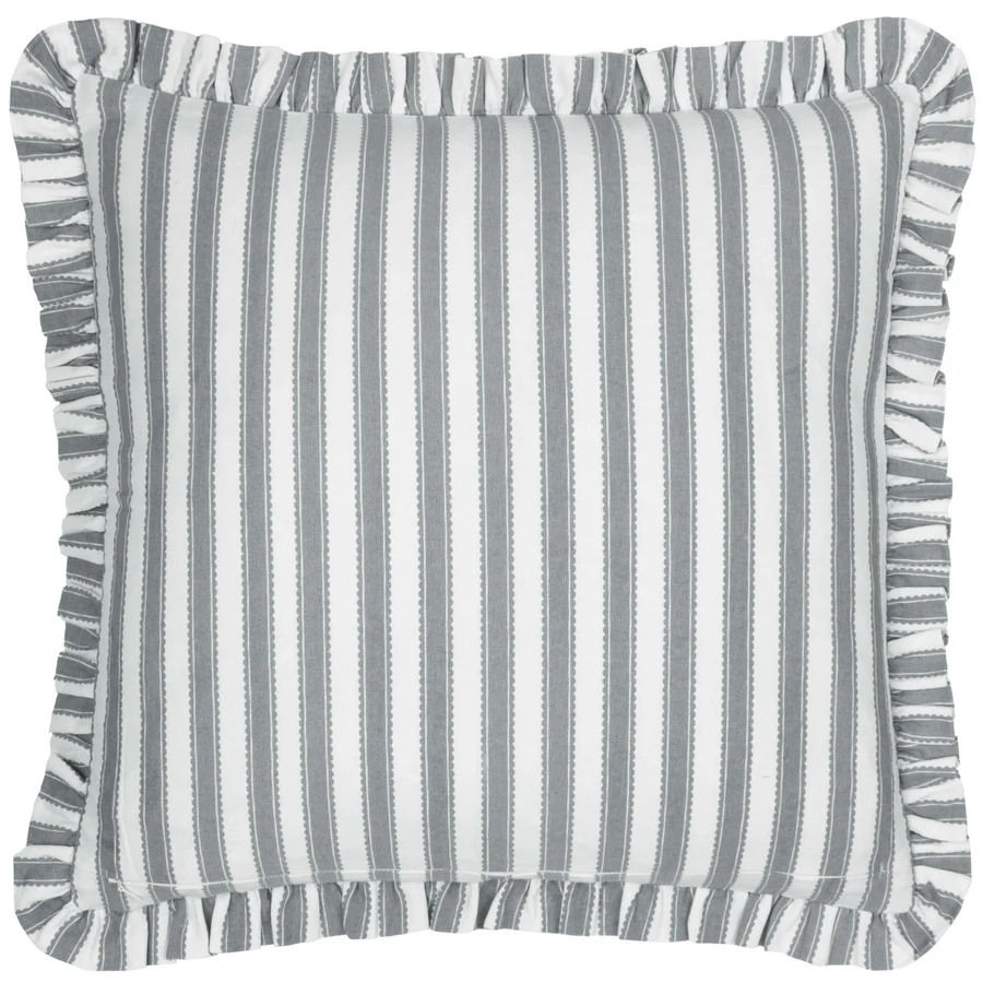 Striped cushion with frilled edge