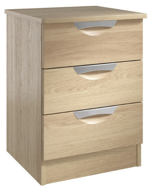 3 drawer bedside cupboard in oak coloured wood finish
