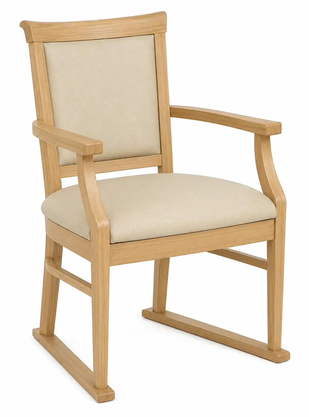 Carver Dining chair with light aok wood colour and cream upholstery