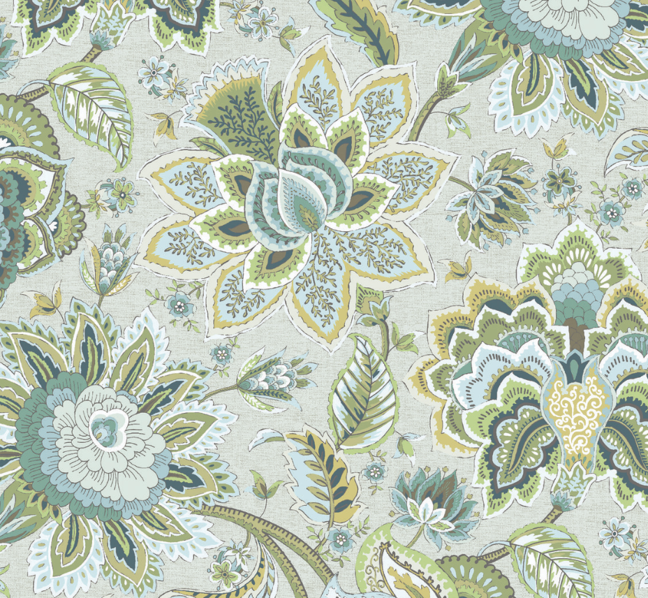 Pale green floral fabric deign for curtains