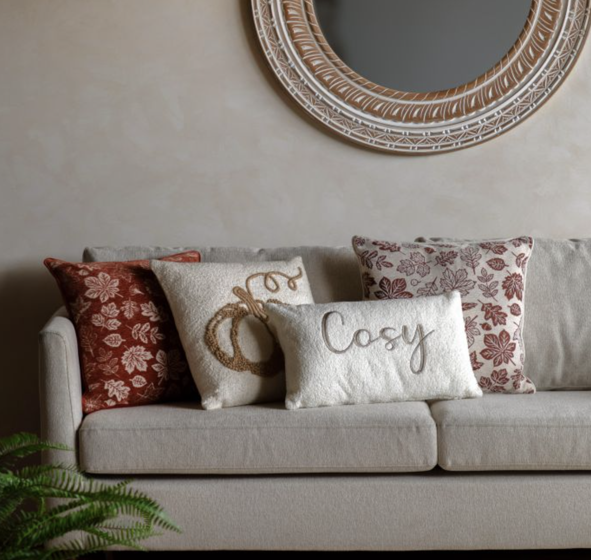 Beige sofa with cushions