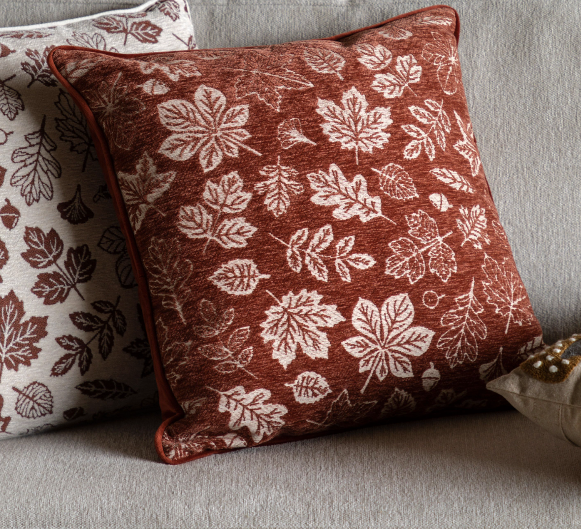 Autumn Leaf Chenille Cushion Rust - Image 3
