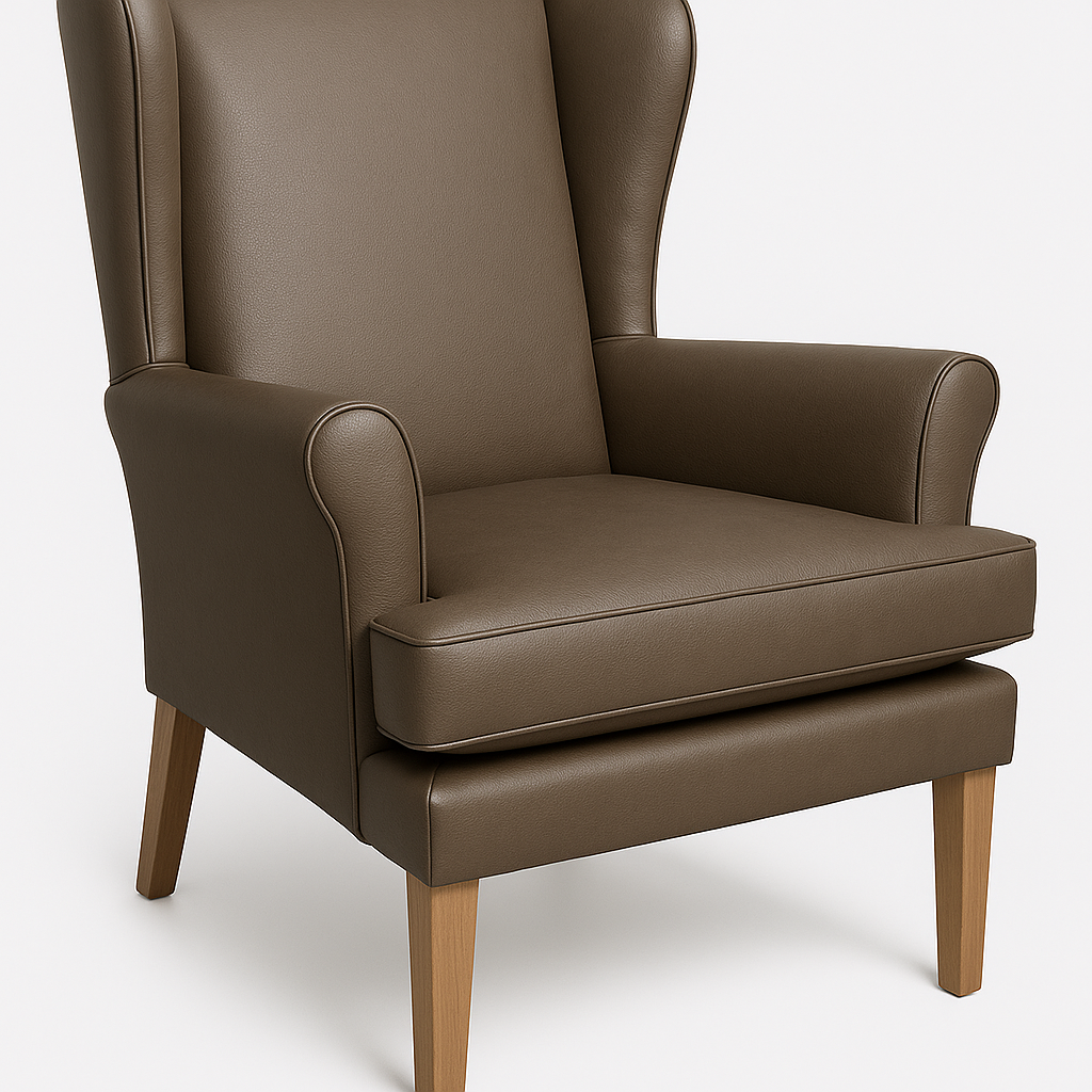 Brown vinyl wing chair