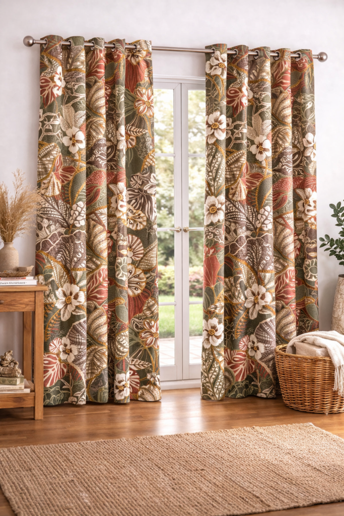Multi coloured floral curtains