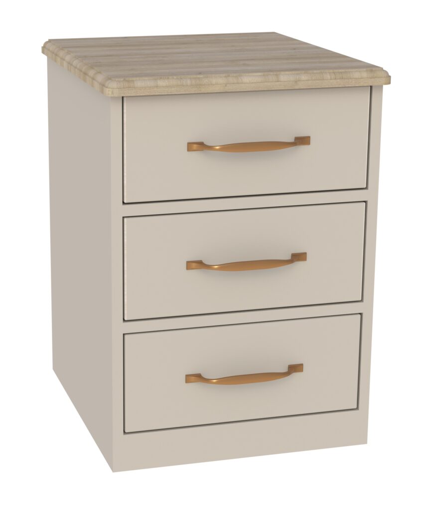 3 drawer bedside cabinet in painted cream and wooden top