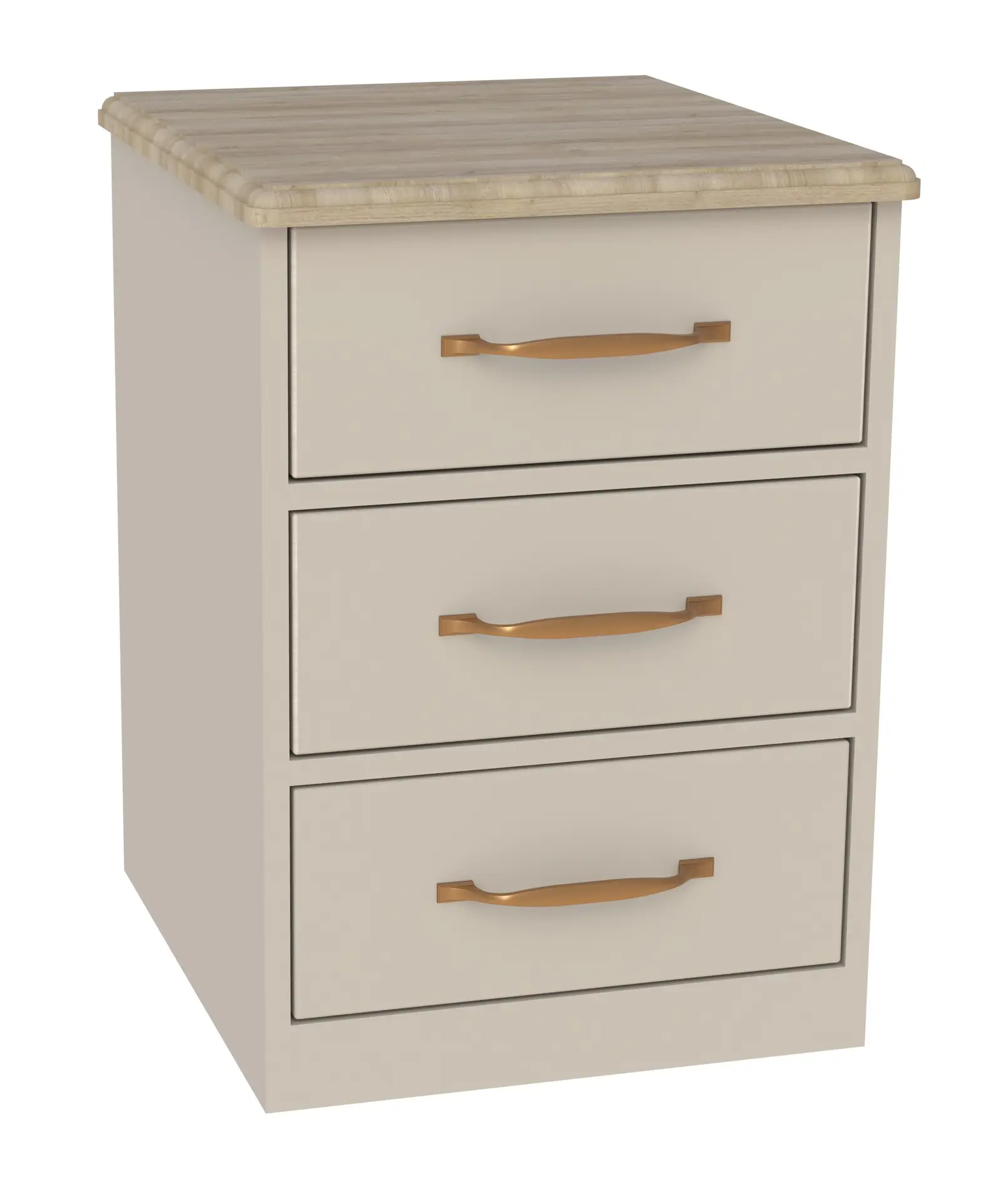 3 drawer bedside cabinet in painted cream and wooden top