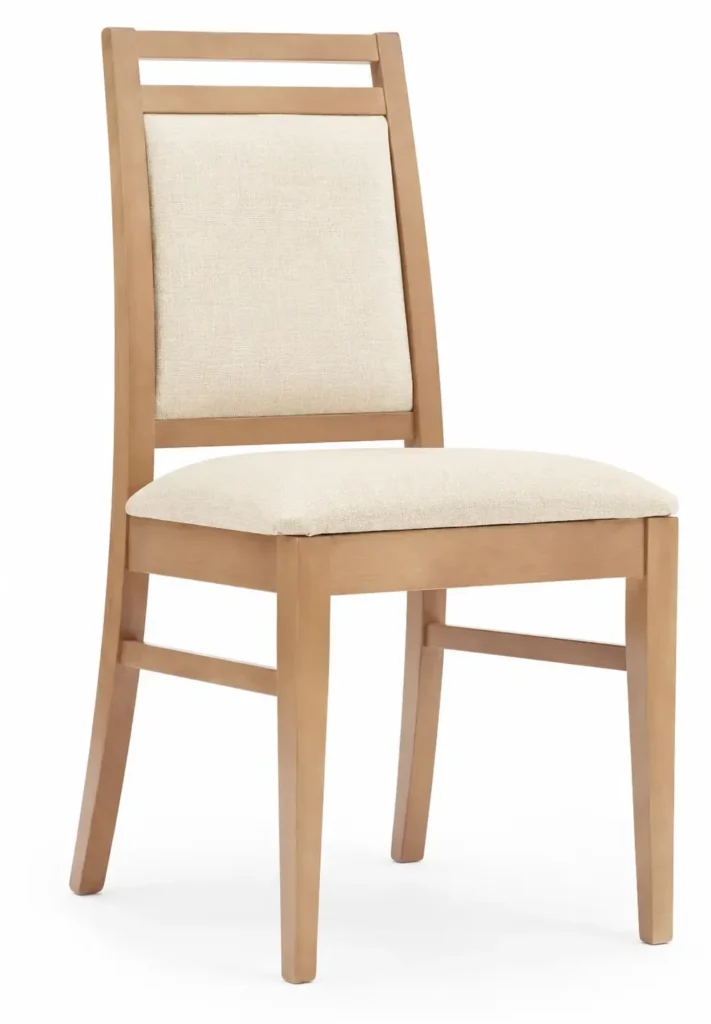 dining chair with oak wooden frame and cream upholstery